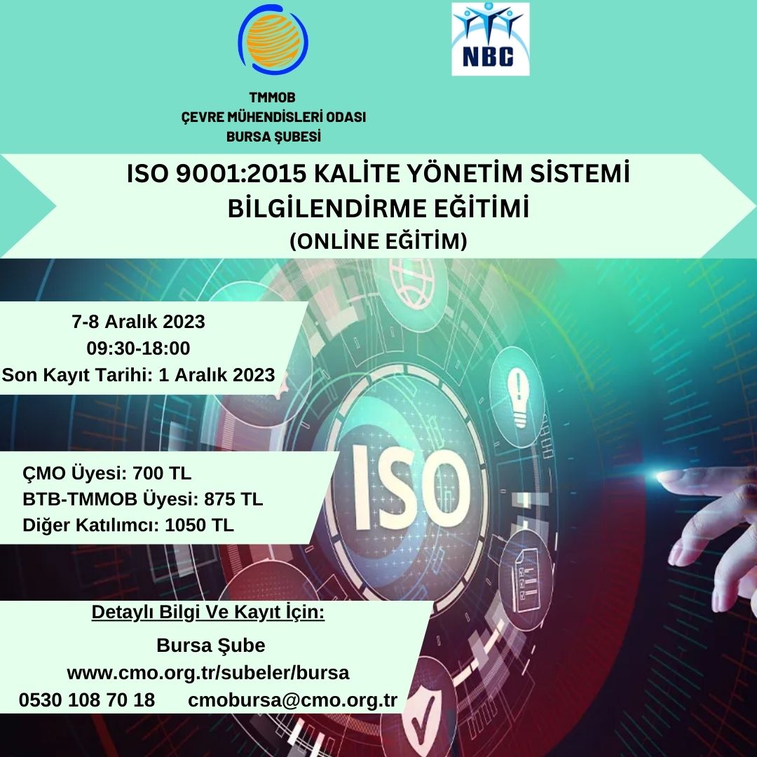 ISO 9001:2015 KALİTE YÖNETİM SİSTEMİ BİLGİLENDİRME EĞİTİMİ (ONLİNE EĞİTİM)