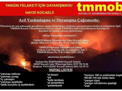 Meslektaşlarımızı ve Kocaeli Halkını yangın felaketi dayanışmasına çağırıyoruz!