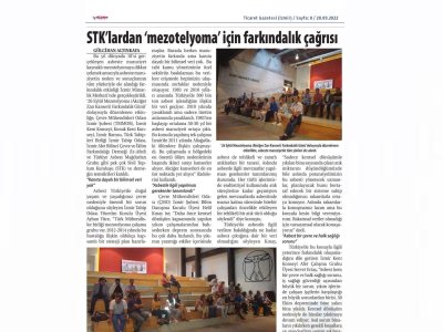 STK`LARDAN `MEZOTELYOMA` İÇİN FARKINDALIK ÇAĞRISITicaret_Gazetesi,28.09.2022)